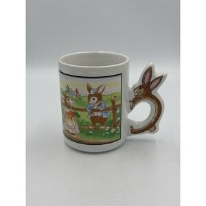 Bunny Mug Spring Garden Ceramic 8 Oz Coffee Mug Cup with Cute Rabbit Handle